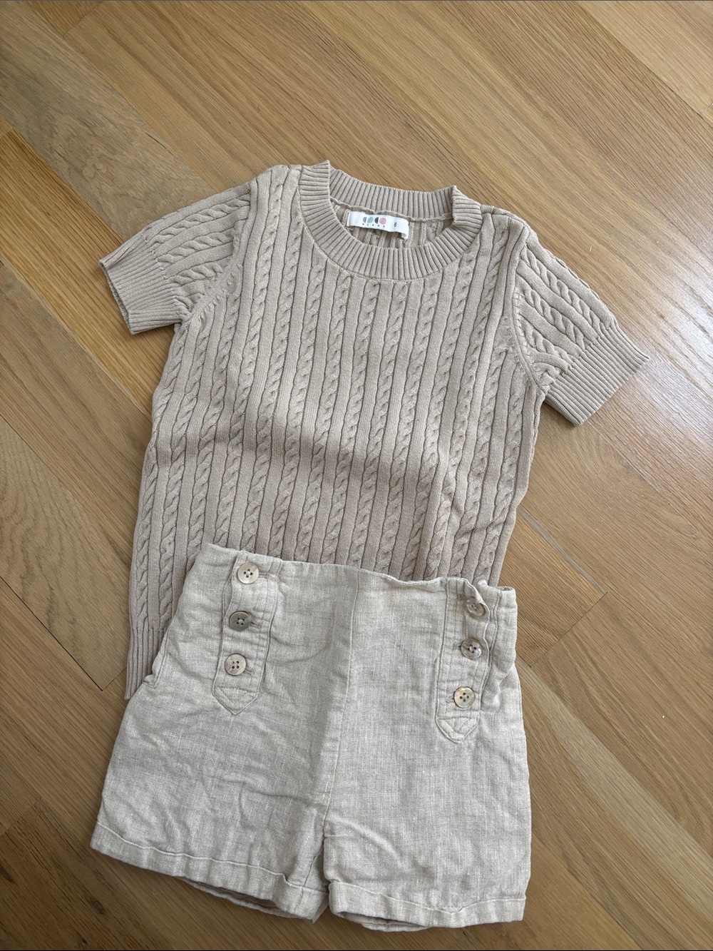 Coco Blanc Boys Beige Cable Knit Sweater & Shorts Set
